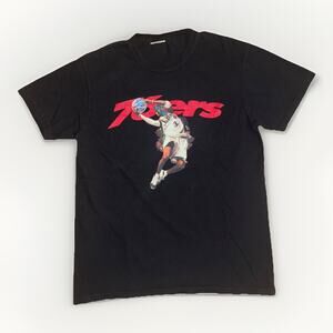 Vintage Allen Iverson T-Shirt 76ers Graffiti Graphic Black Medium 20x27